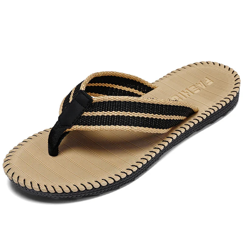 Men's Woven Toe Post Flip Flops – Open Toe Flat Strap Beach Sandals
