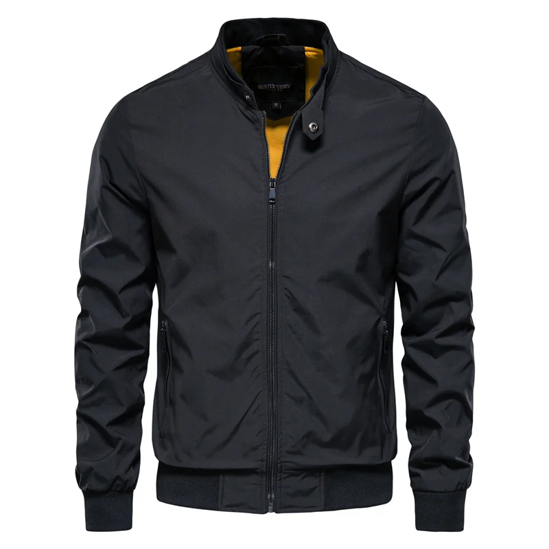 Men's Zip Front Bomber Jacket – Stand Collar Ribbed Hem Contrast Lined