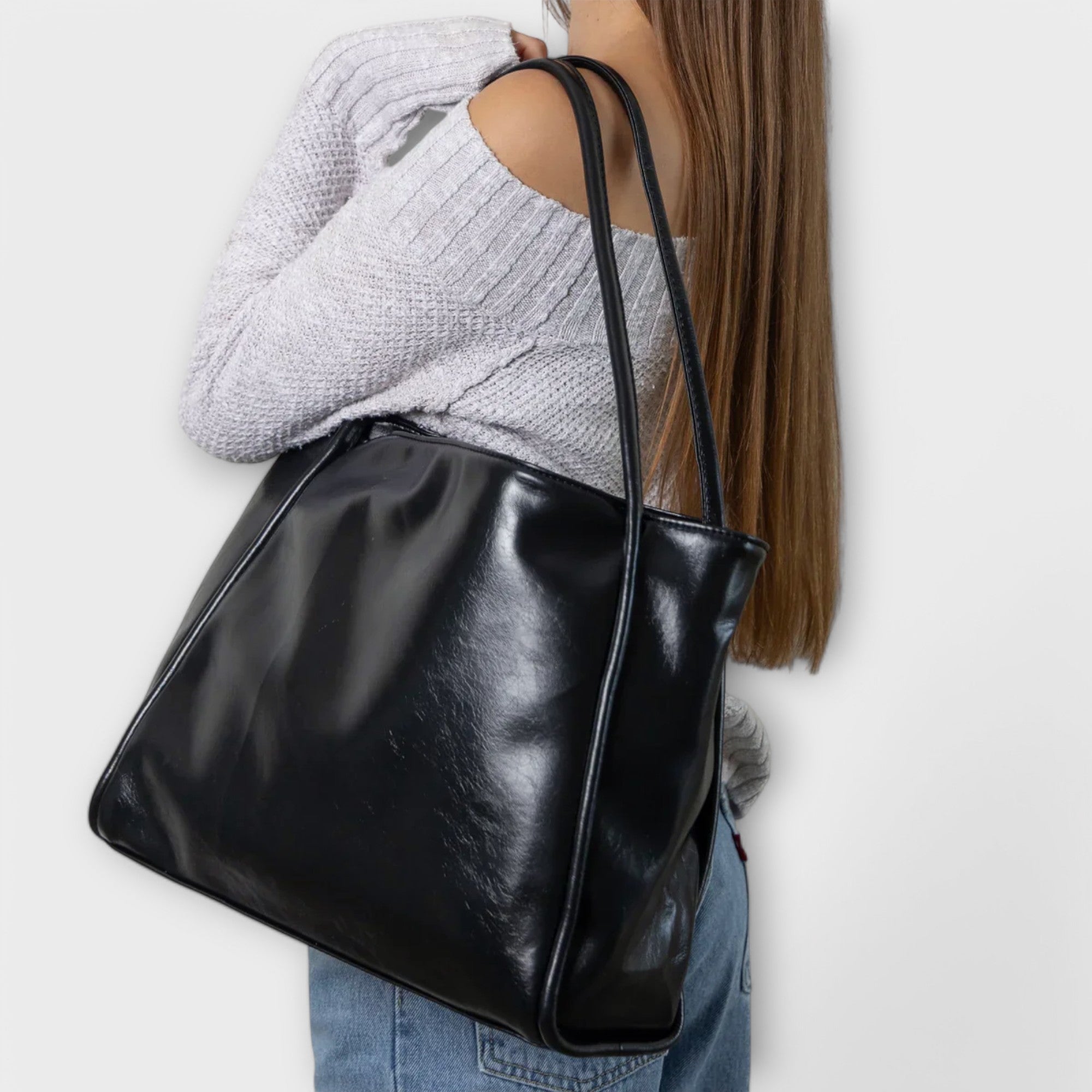 Women's Large Shoulder Bag – Glossy Patent Boxy Dual Strap Work Everyday