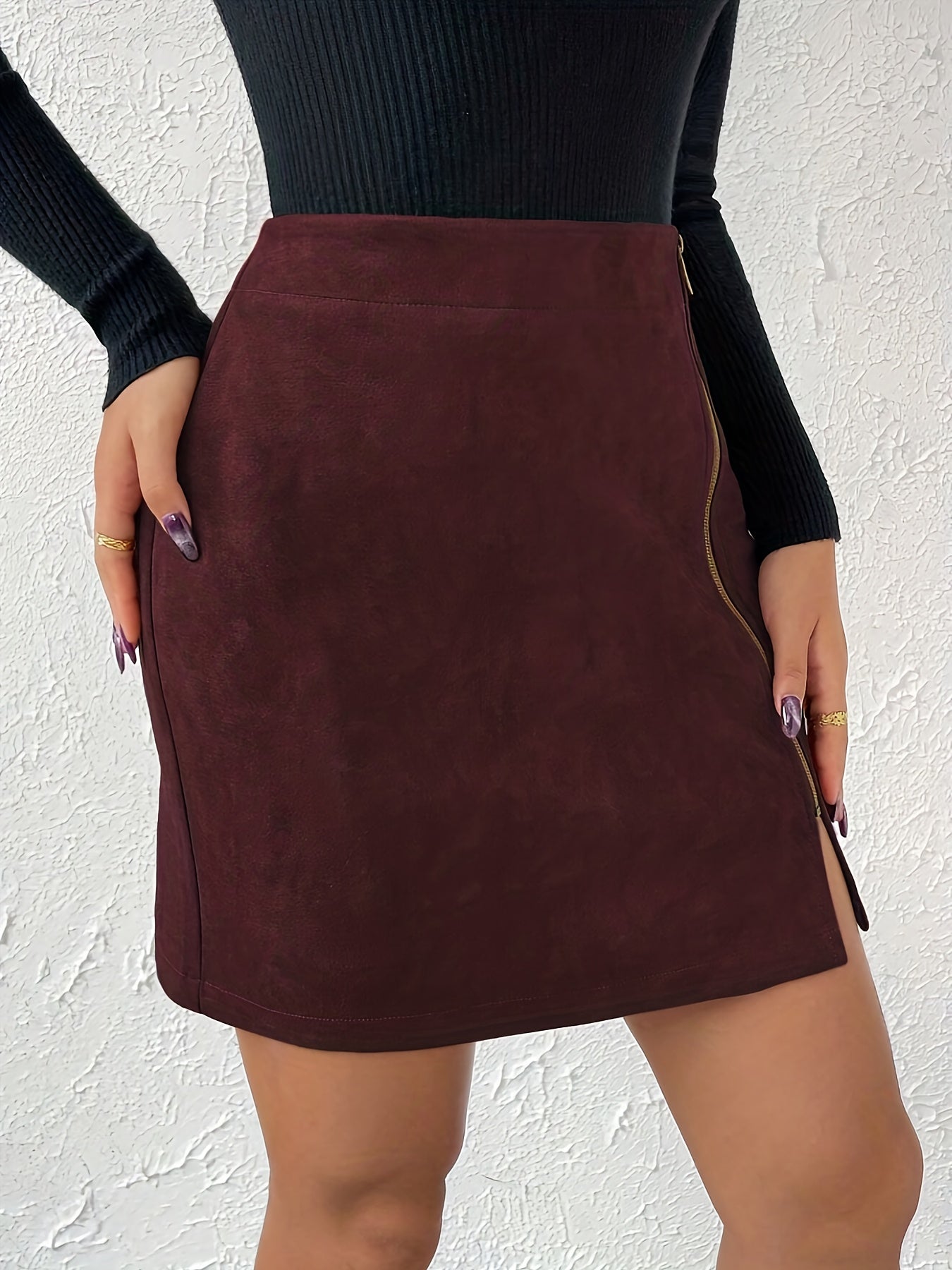 Women's A-Line High Waisted Mini Skirt – Side Zip Slit Hem