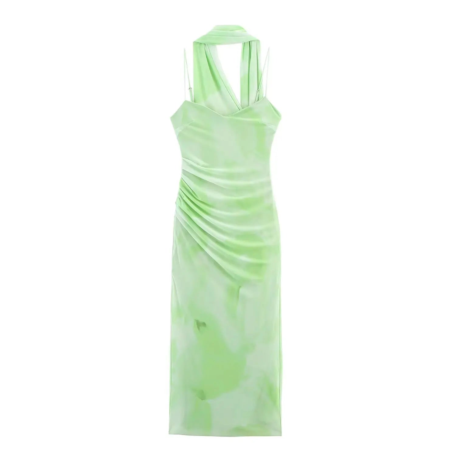 Women's Abstract Print Maxi – Spaghetti Strap Neck Scarf Wedding Guest Dress