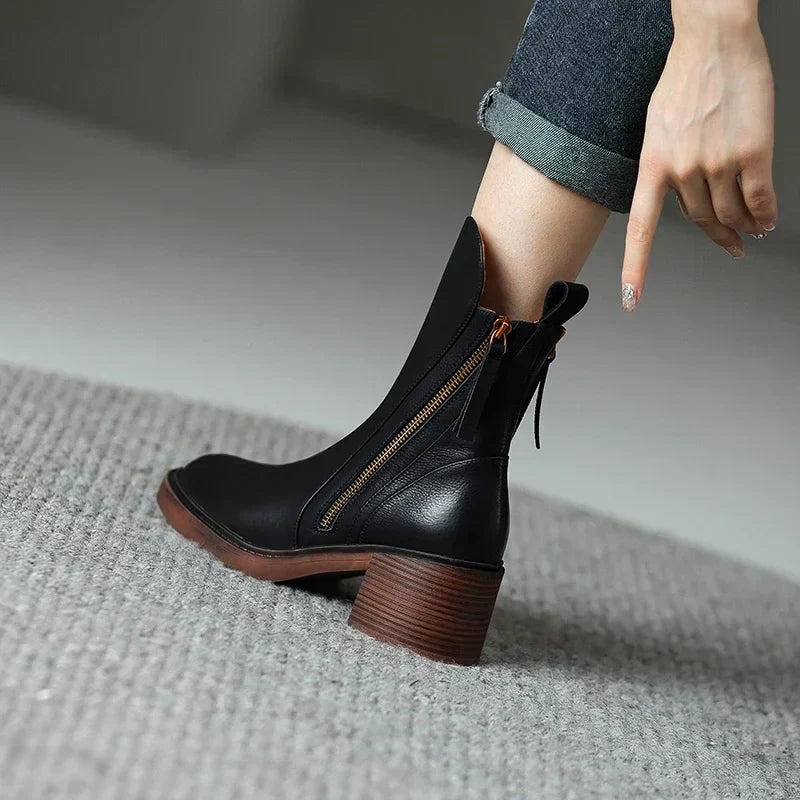 Women's Ankle Boots – Round Toe Block Heel Side Zip Tassel Casual Winter
