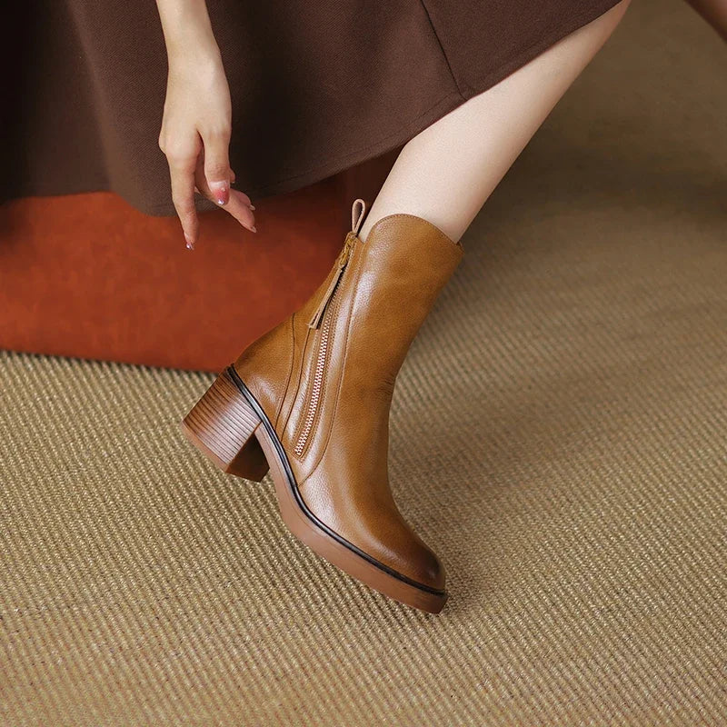 Women's Ankle Boots – Round Toe Block Heel Side Zip Tassel Casual Winter