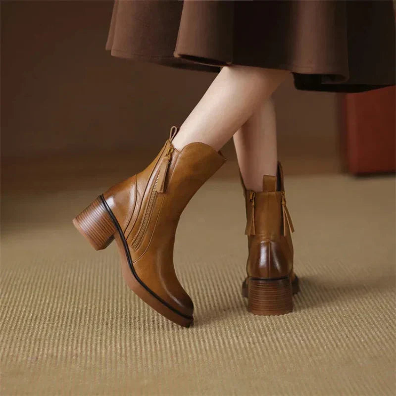Women's Ankle Boots – Round Toe Block Heel Side Zip Tassel Casual Winter