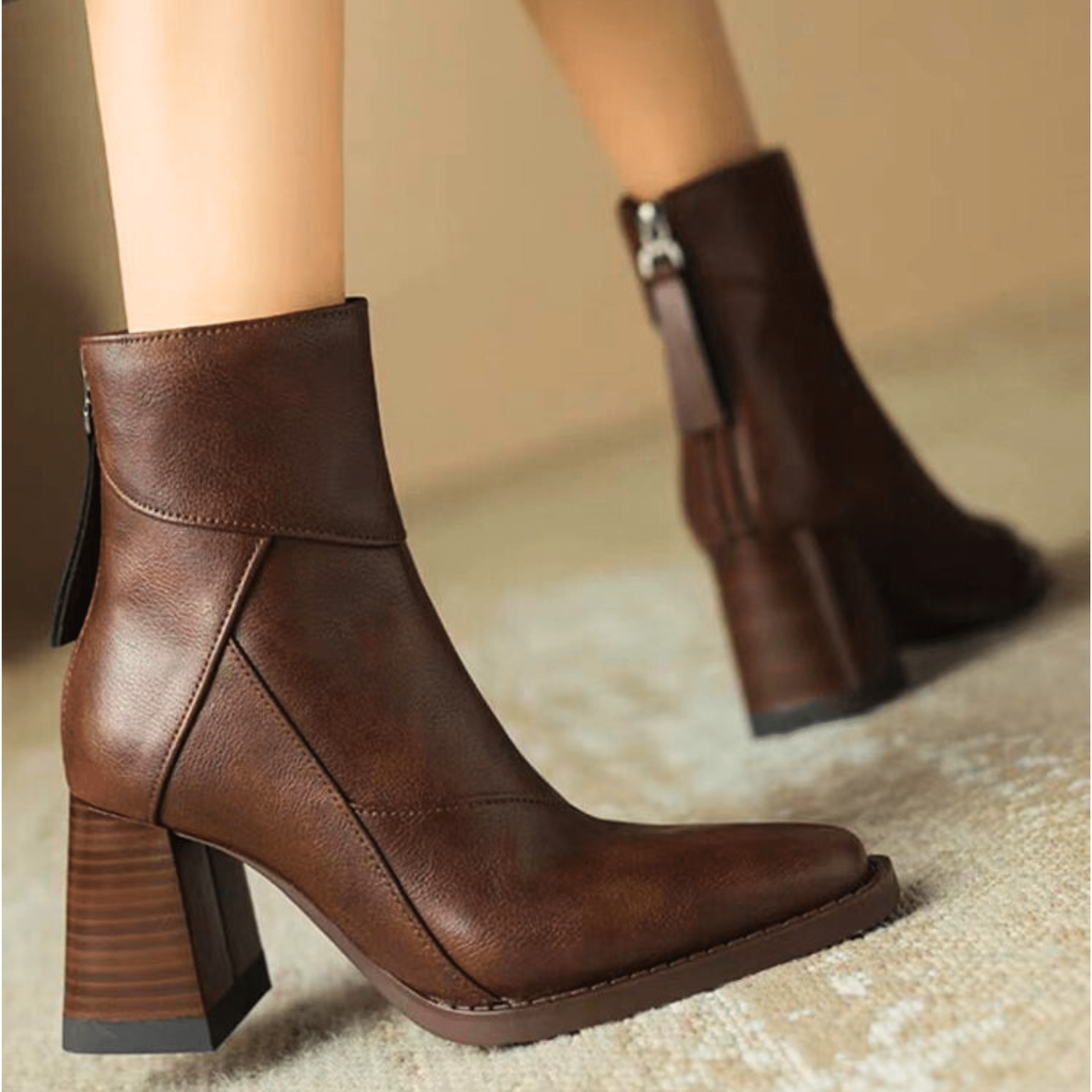 Women's Back Zip Tassel Pull Block Heel Ankle Boots – Fall Winter