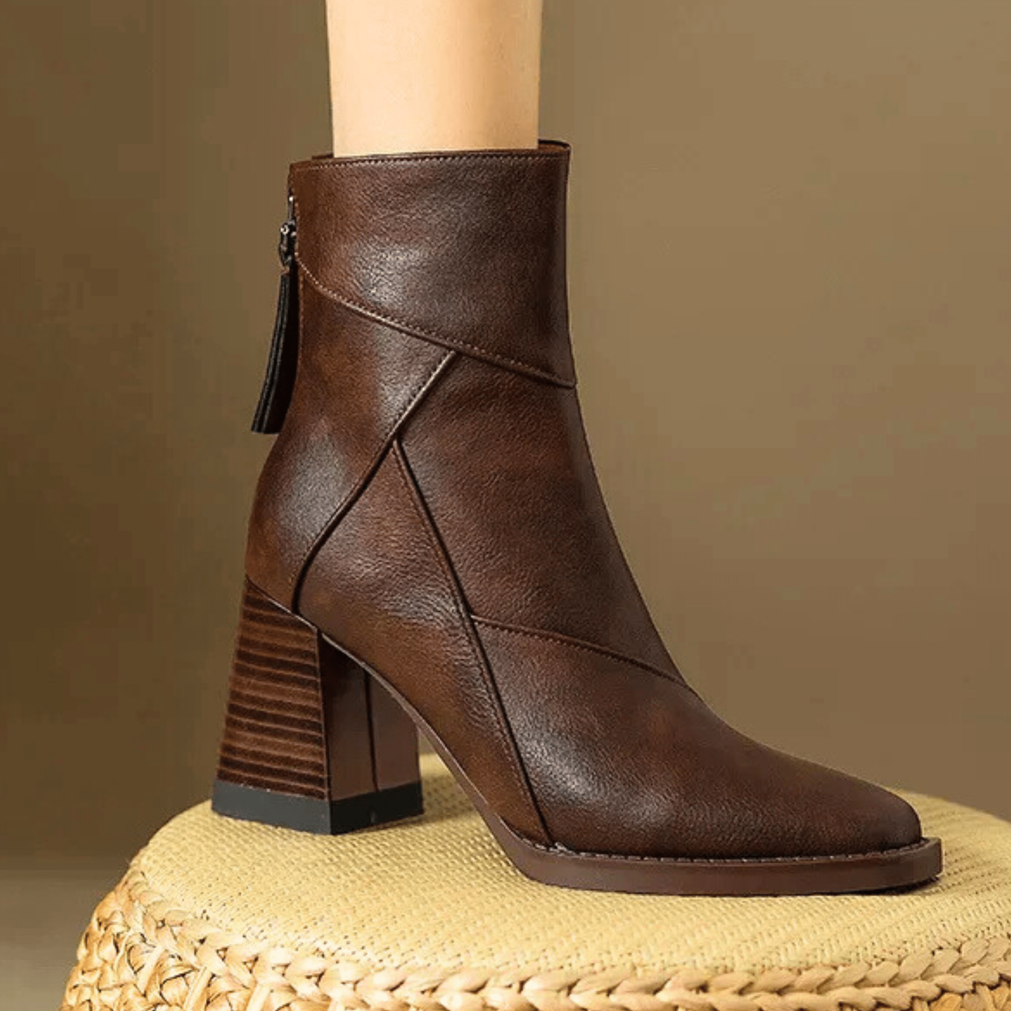 Women's Back Zip Tassel Pull Block Heel Ankle Boots – Fall Winter