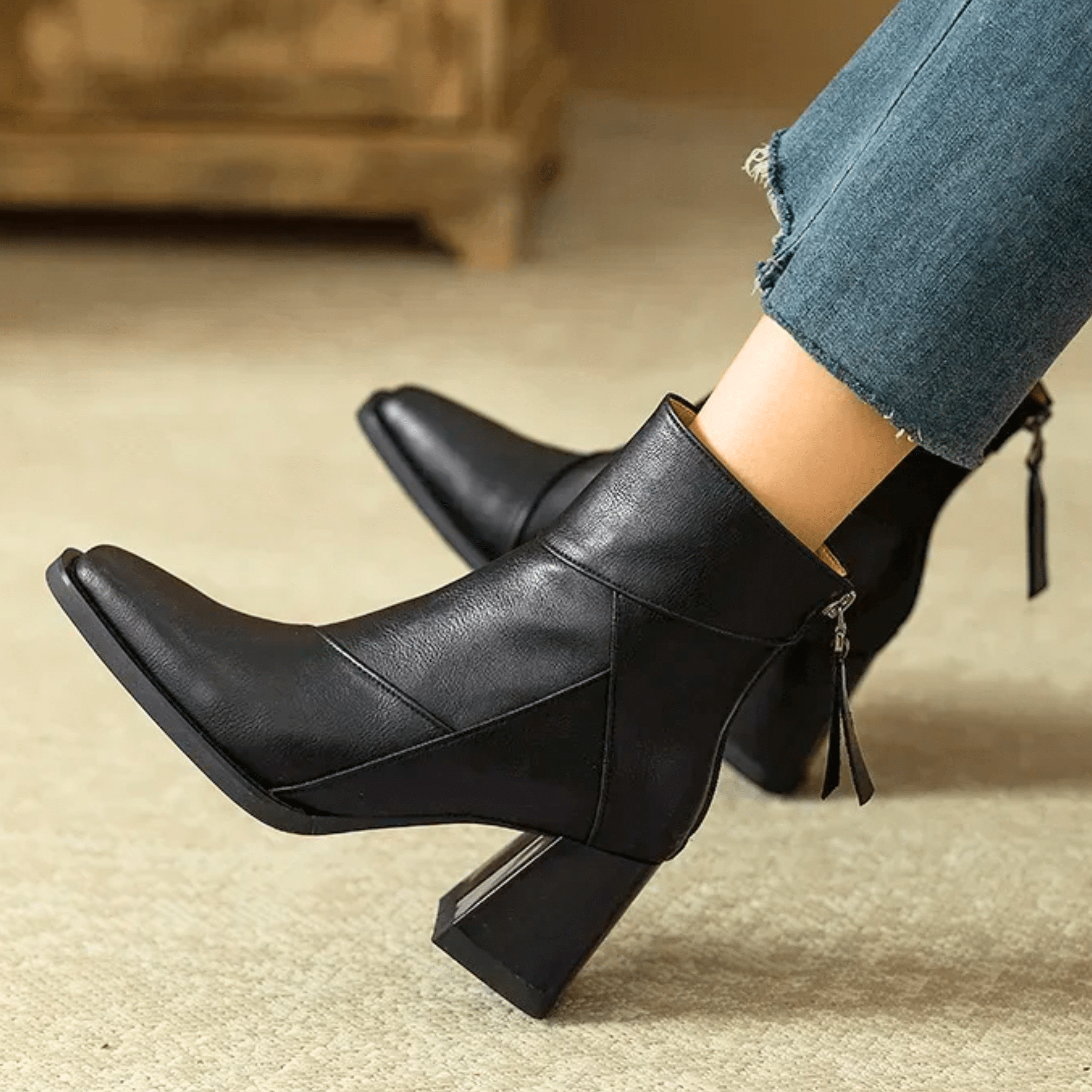 Women's Back Zip Tassel Pull Block Heel Ankle Boots – Fall Winter