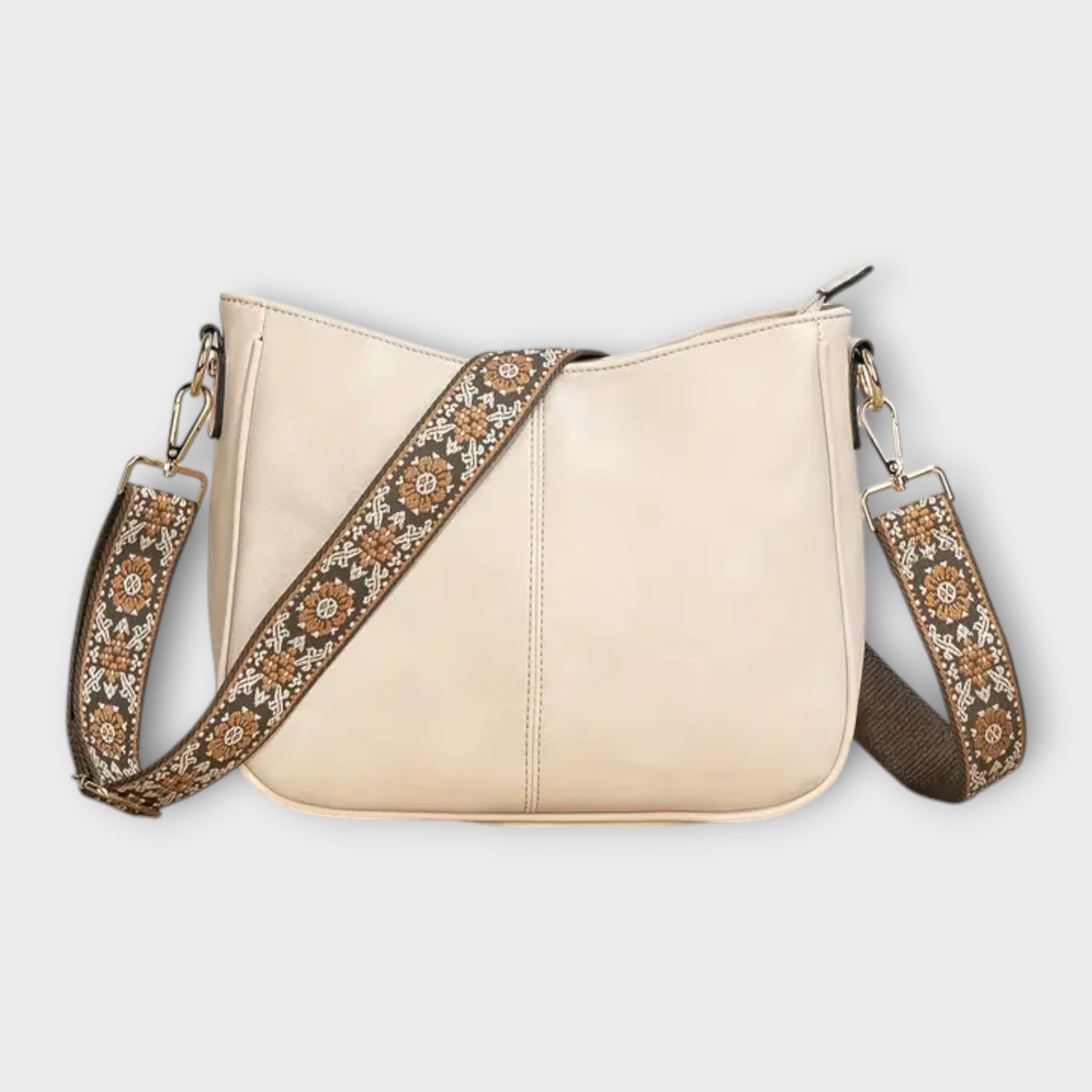 Women's Boho Crossbody Bag – Floral Embroidered Strap Zip Pocket Everyday