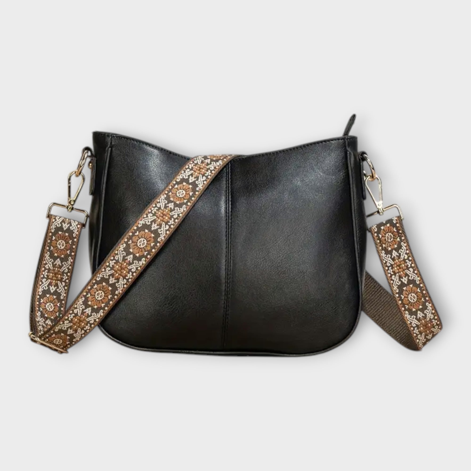Women's Boho Crossbody Bag – Floral Embroidered Strap Zip Pocket Everyday