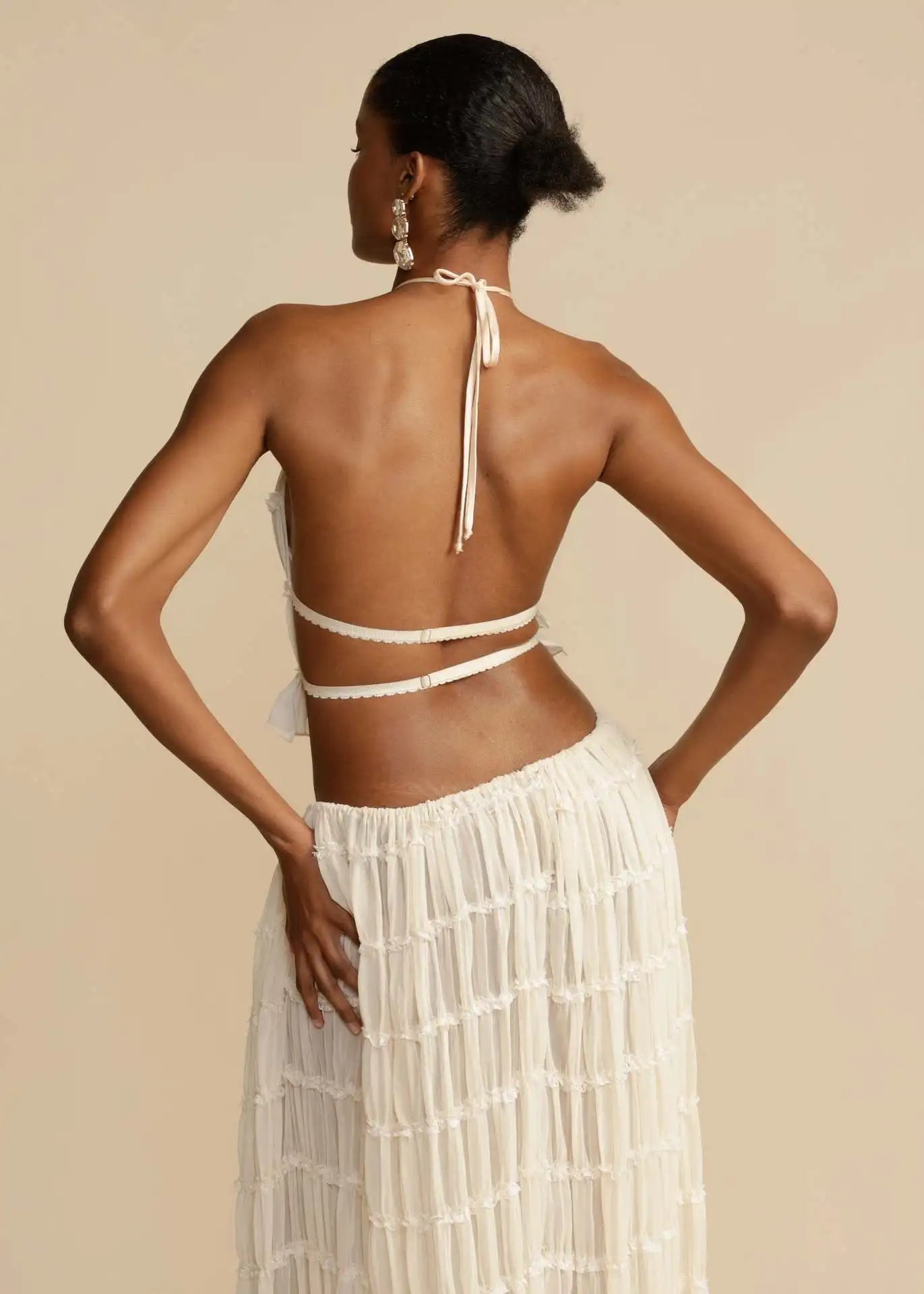 Women's Boho Stripe Two Piece Set – Halter Crop Top Maxi Skirt Vacation