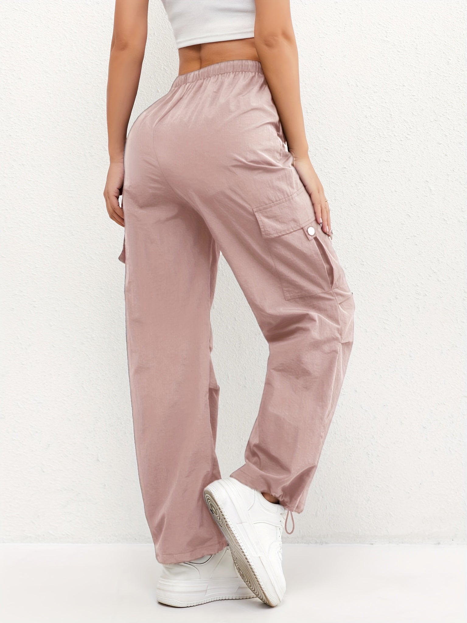 Women's Cargo Parachute Pants – High Waist Drawstring Flap Pocket Casual Street