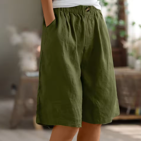 Women's Casual Cotton Linen Bermuda Shorts – Pull On Pocket Knee Length Summer