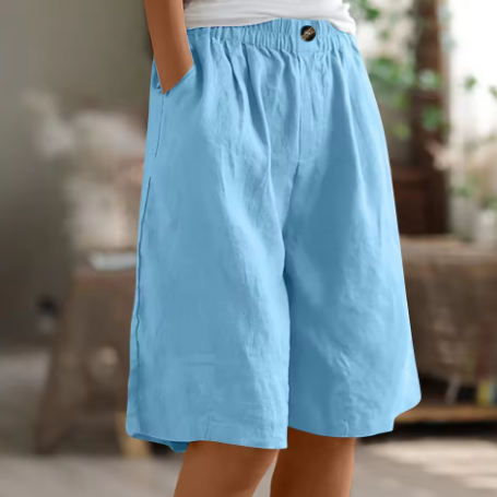Women's Casual Cotton Linen Bermuda Shorts – Pull On Pocket Knee Length Summer