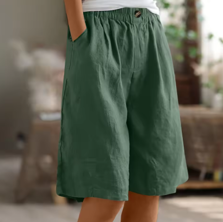 Women's Casual Cotton Linen Bermuda Shorts – Pull On Pocket Knee Length Summer