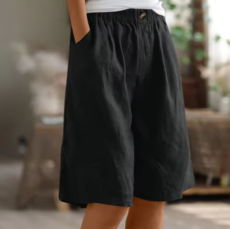 Women's Casual Cotton Linen Bermuda Shorts – Pull On Pocket Knee Length Summer