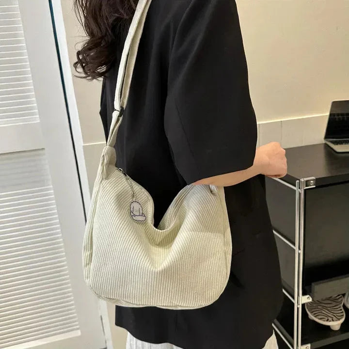 Women's Casual Ribbed Corduroy Shoulder Bag – Hobo Zip Charm Everyday