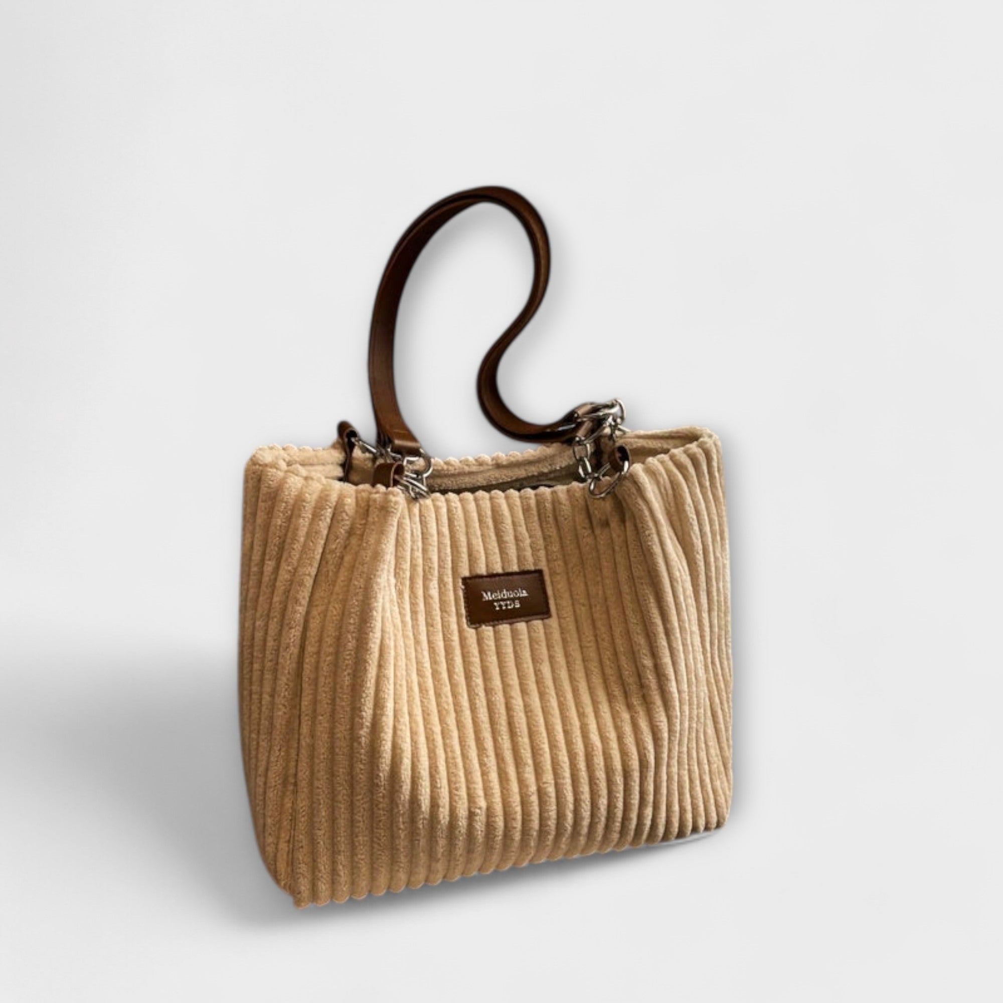 Women's Casual Ribbed Corduroy Shoulder Bag – Large Open Top Ring Strap Everyday