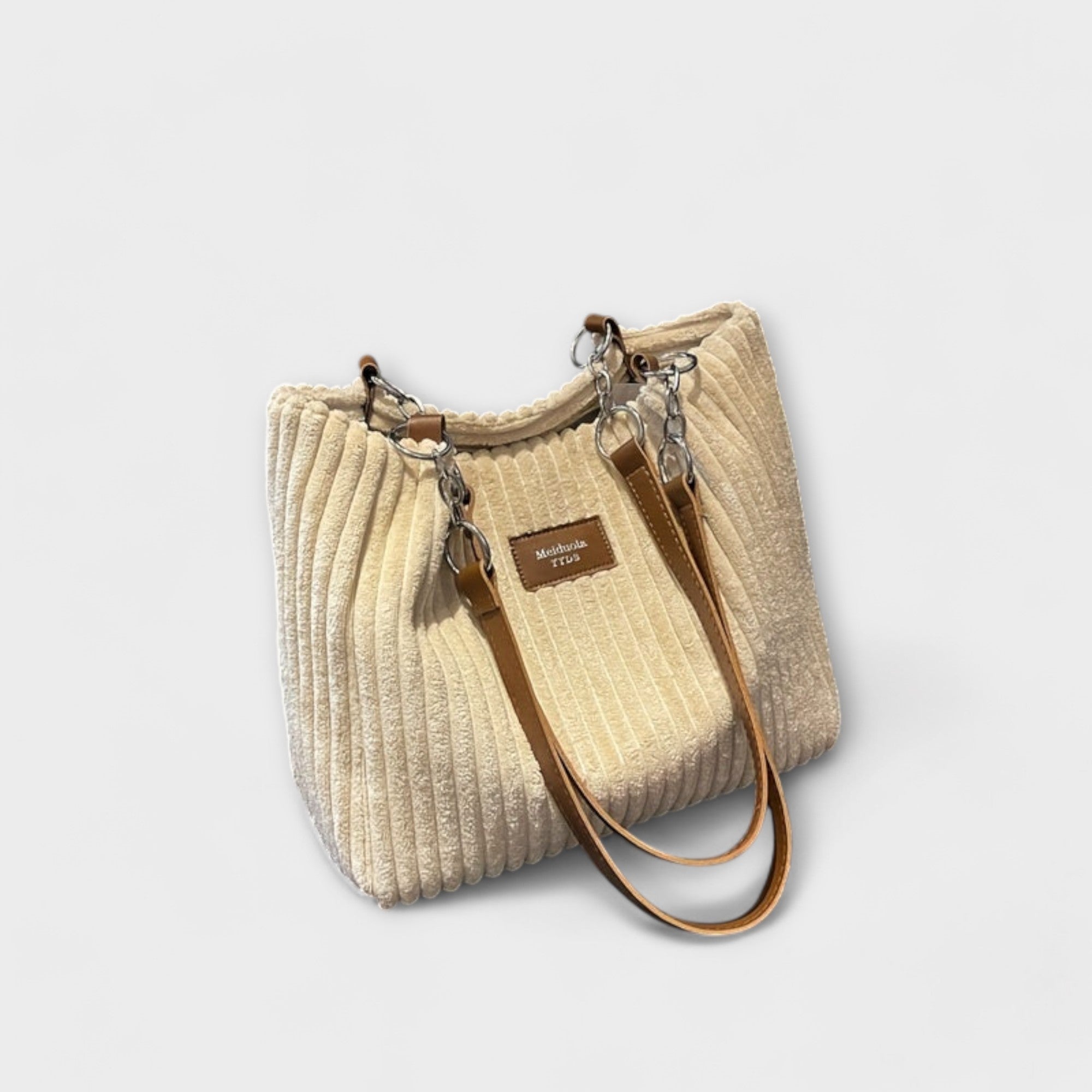 Women's Casual Ribbed Corduroy Shoulder Bag – Large Open Top Ring Strap Everyday