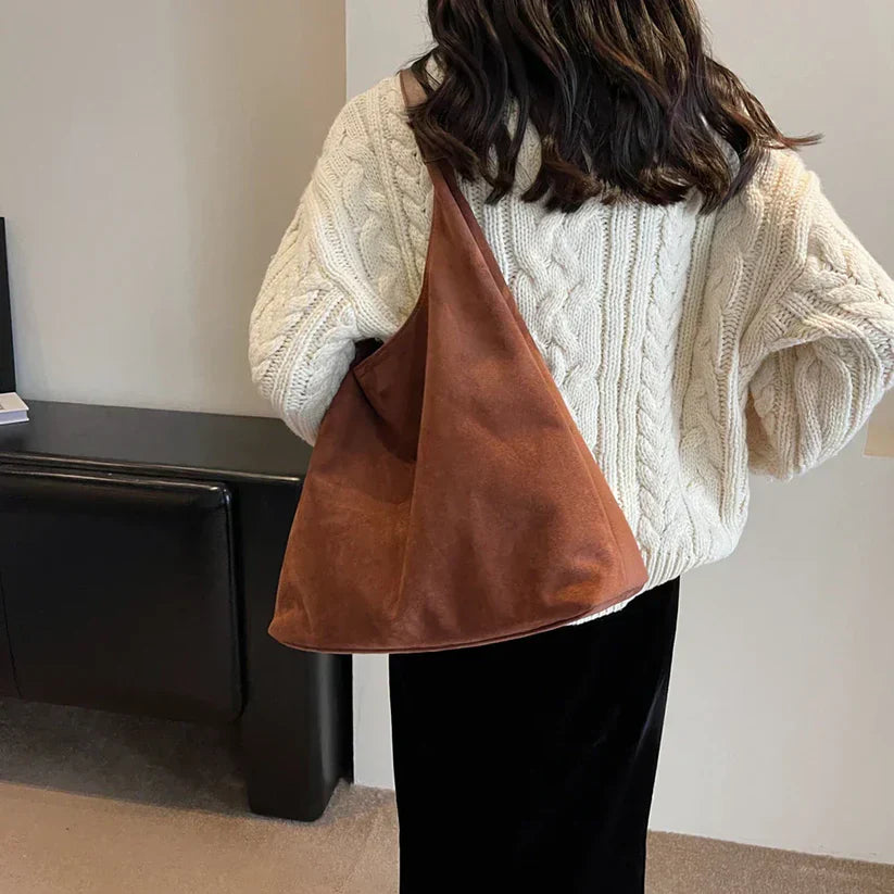 Women's Casual Suede Shoulder Bag – Wide Open Top Triangle Hobo Everyday