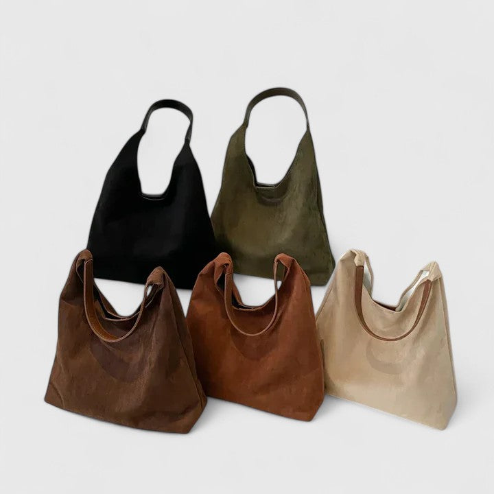 Women's Casual Suede Shoulder Bag – Wide Open Top Triangle Hobo Everyday
