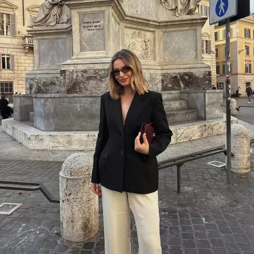 Women's Classic Tailored Blazer – Two Button Notch Lapel Long Sleeve Office