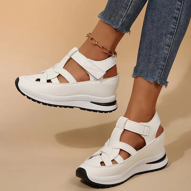 Women's Closed Toe Cutout Platform Sandals – Hook Loop Slingback Casual