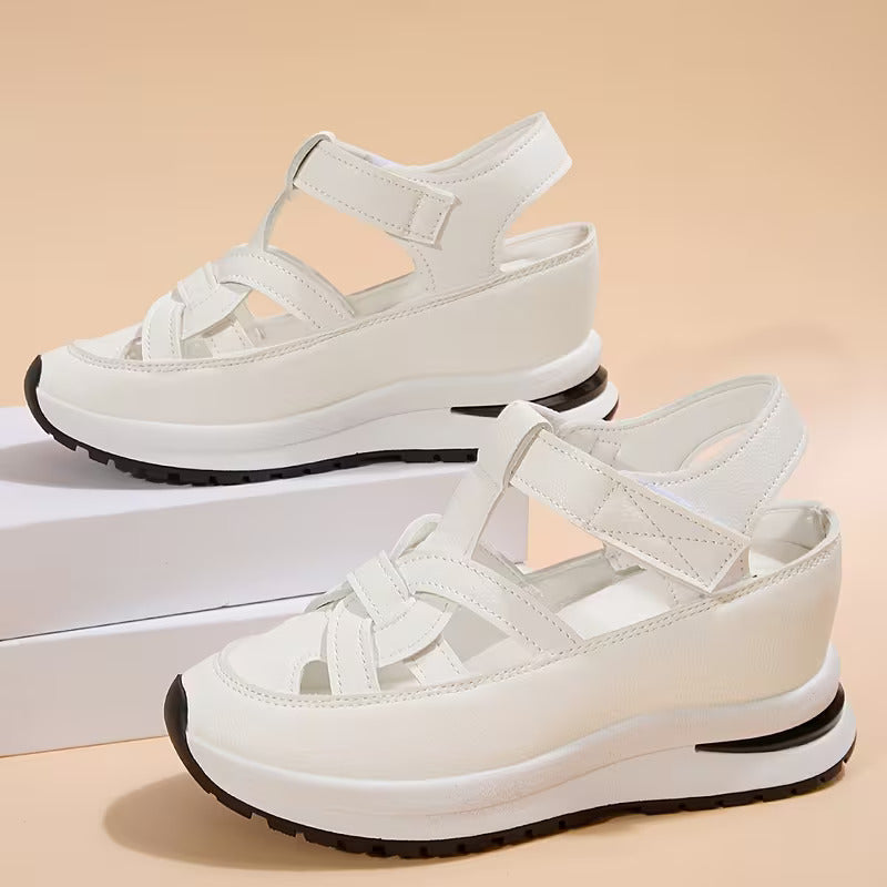 Women's Closed Toe Cutout Platform Sandals – Hook Loop Slingback Casual