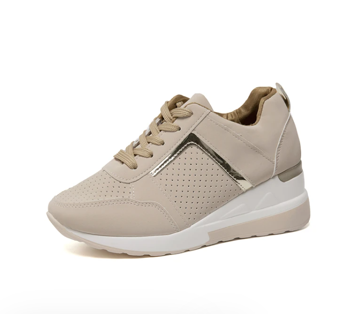Women's Closed Toe Platform Sneakers – Lace Up Foil Panel Wedge Casual