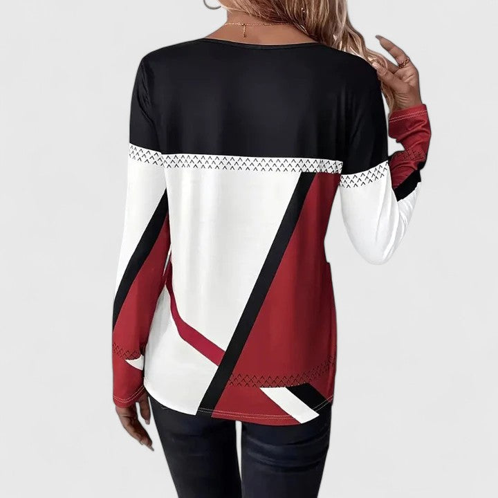 Women's Color Block Crew Neck Sweater – Long Sleeve Geometric Casual