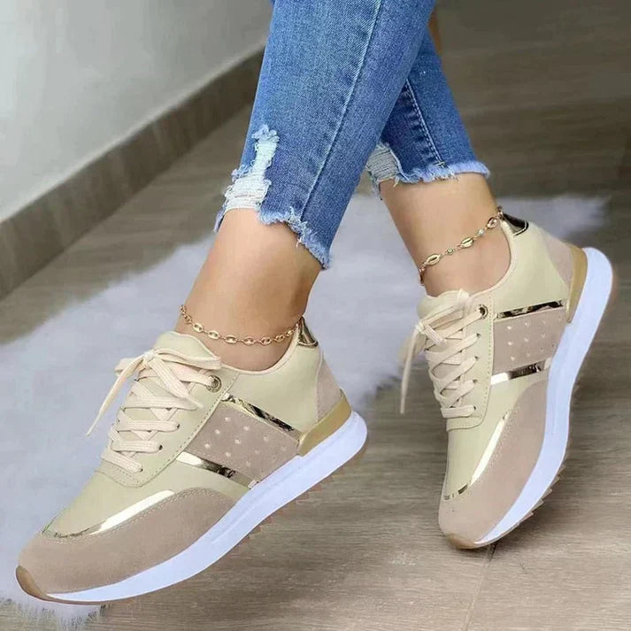 Women's Colorblock Polka Dot Sneakers – Lace Up Metallic Panel Casual Daily