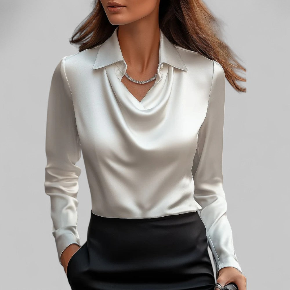 Women's Cowl Neck Blouse – Shirt Collar Long Sleeve Smart Casual Work