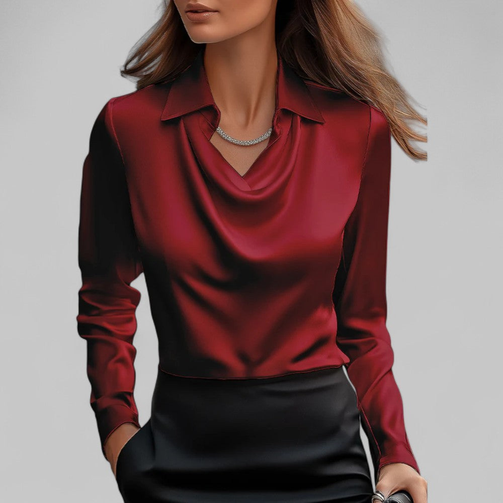 Women's Cowl Neck Blouse – Shirt Collar Long Sleeve Smart Casual Work