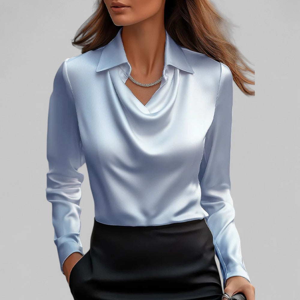 Women's Cowl Neck Blouse – Shirt Collar Long Sleeve Smart Casual Work