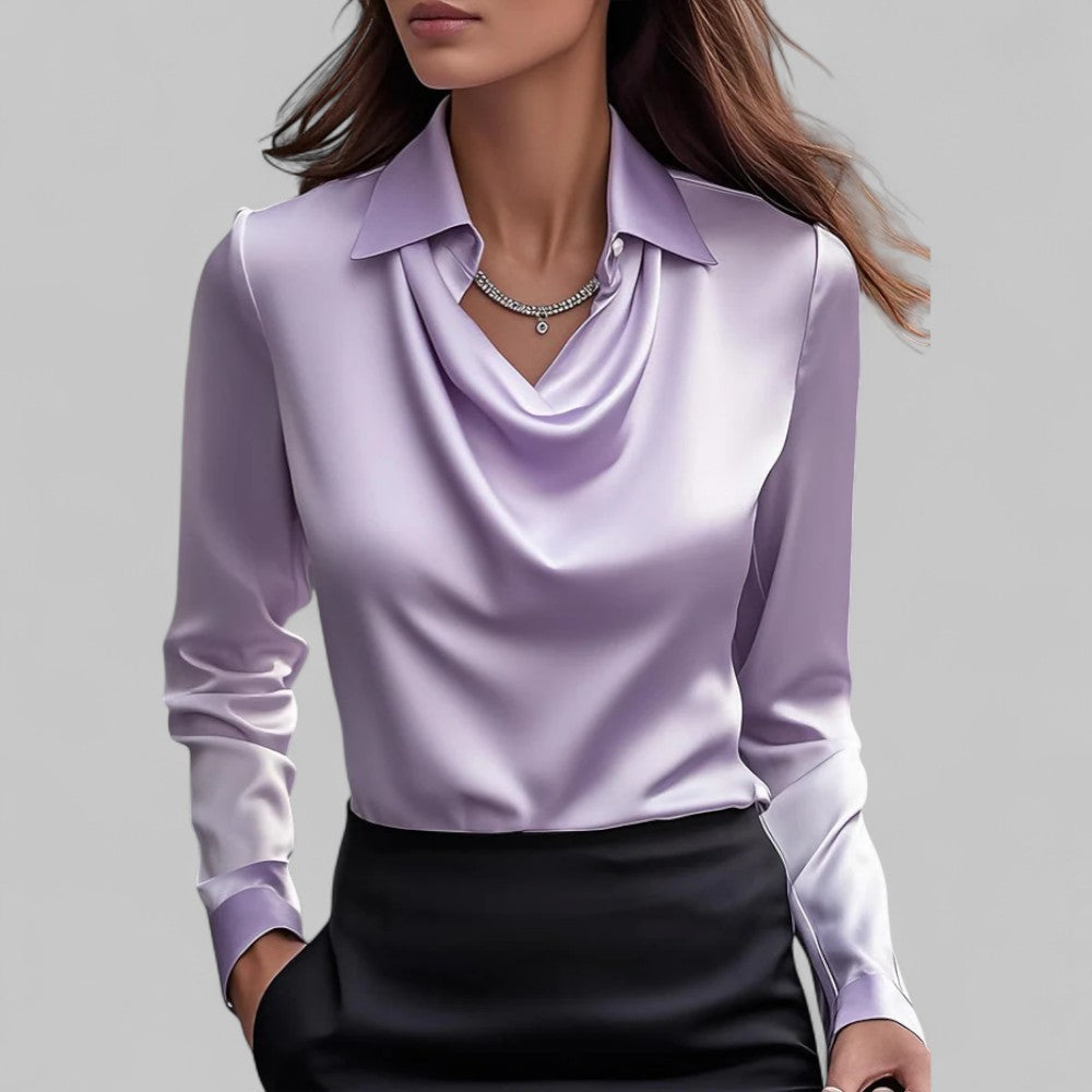 Women's Cowl Neck Blouse – Shirt Collar Long Sleeve Smart Casual Work