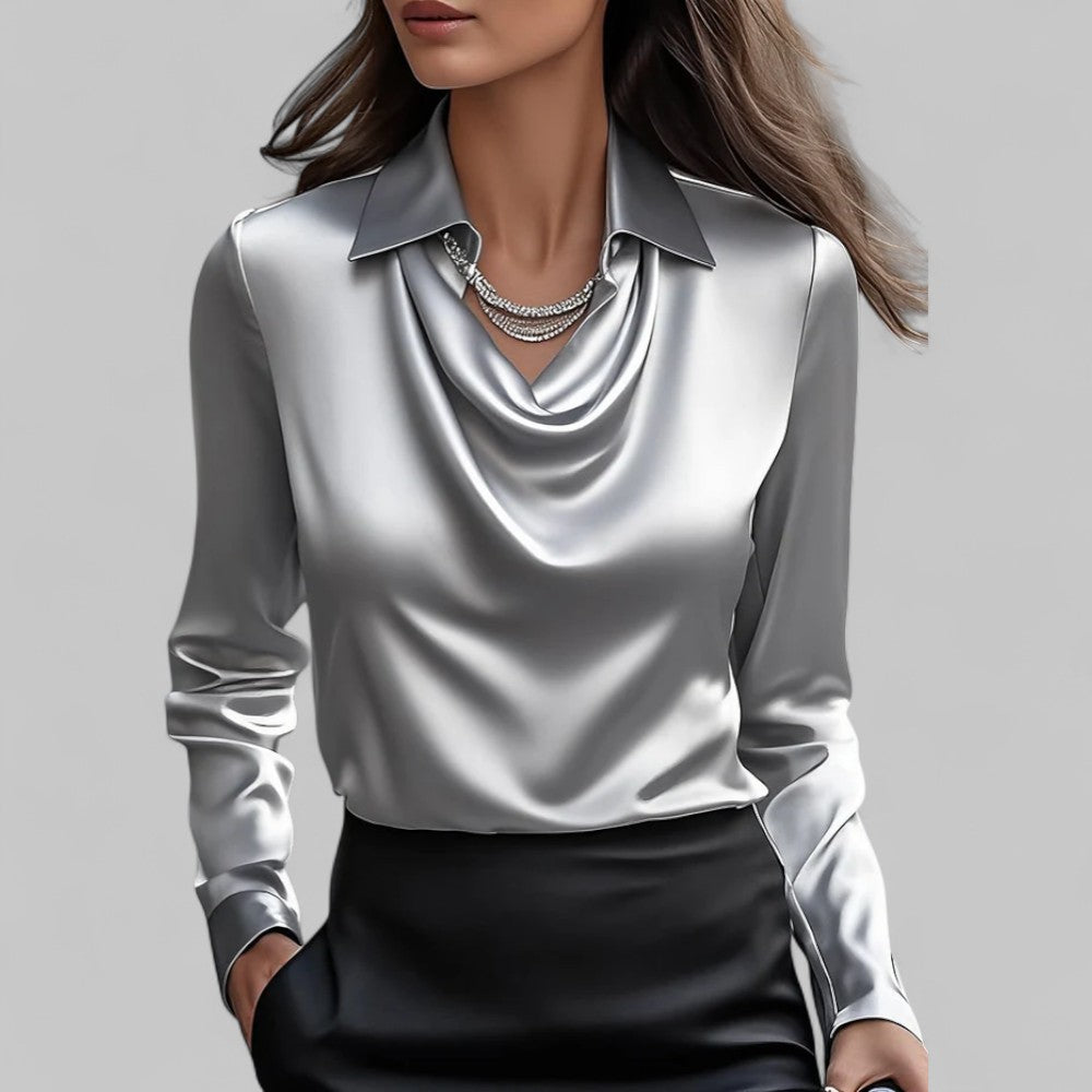 Women's Cowl Neck Blouse – Shirt Collar Long Sleeve Smart Casual Work