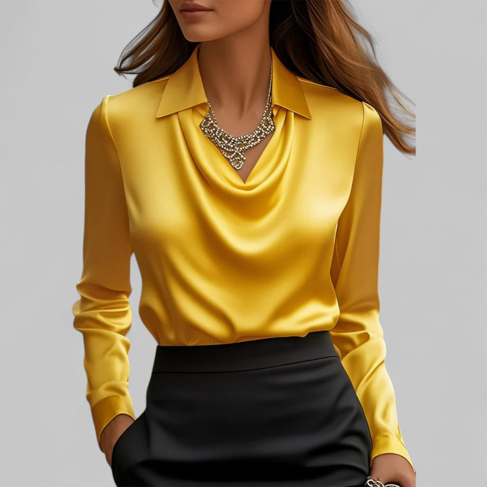 Women's Cowl Neck Blouse – Shirt Collar Long Sleeve Smart Casual Work
