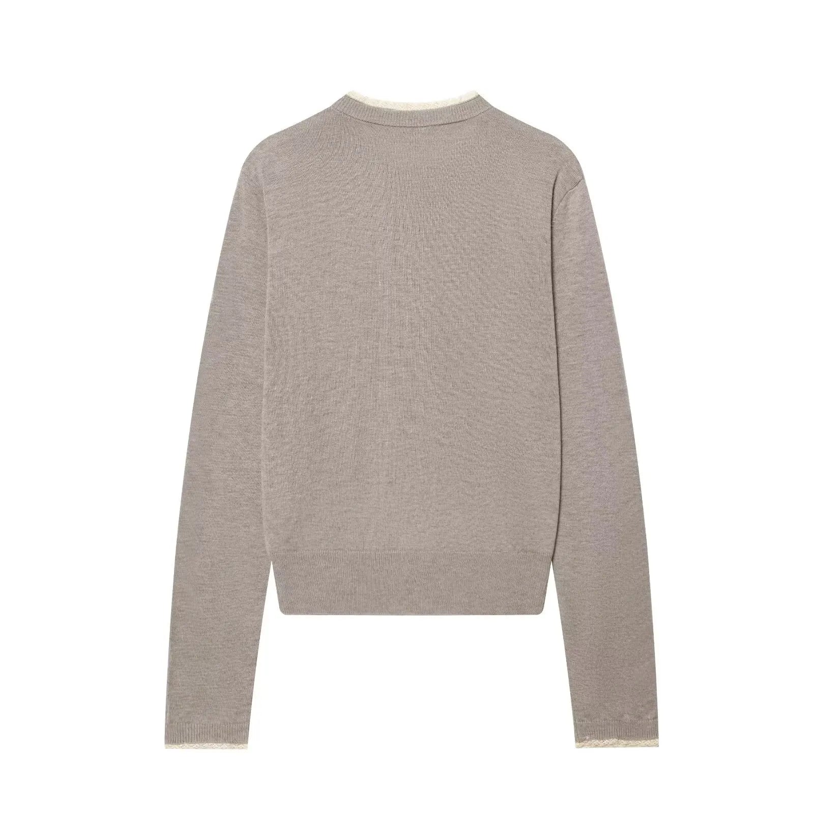 Women's Crew Neck Button Knit Cardigan – Lace Trim Long Sleeve Everyday Wear