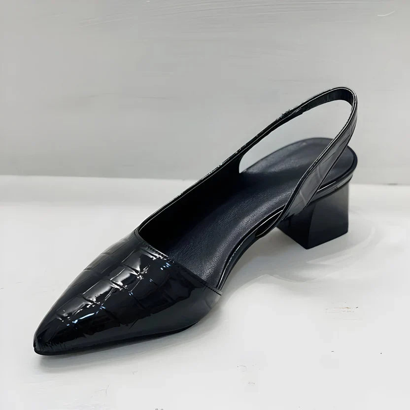 Women's Croc Embossed Pointed Toe Slingback Pumps – Block Heel Office Work