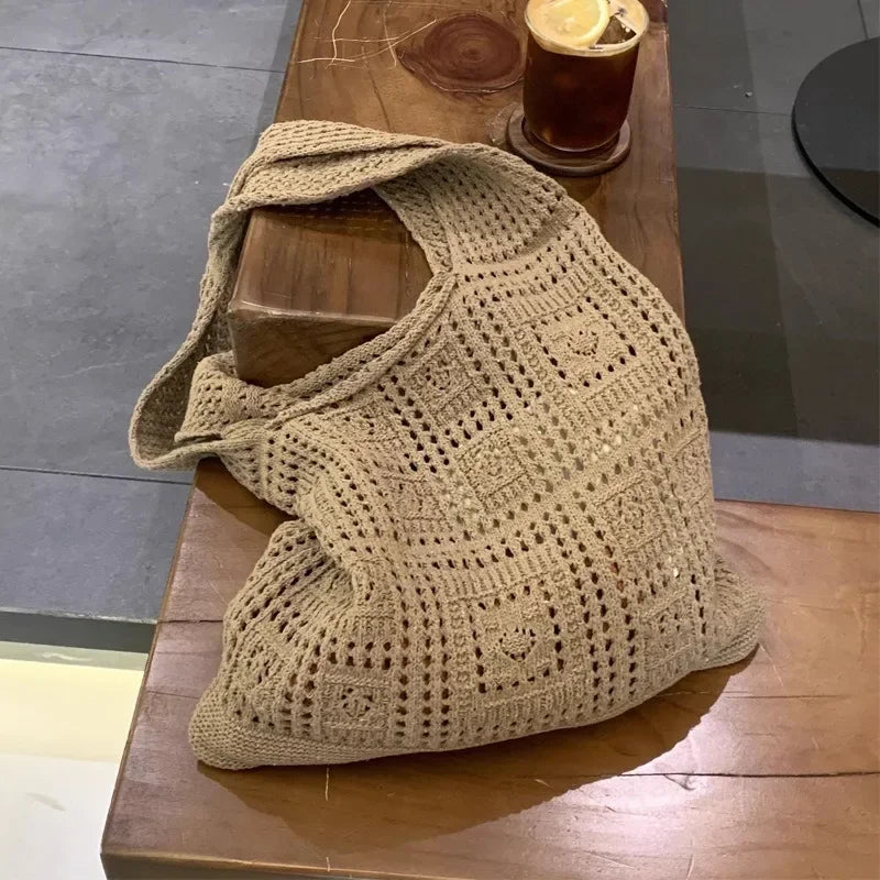 Women's Crochet Shoulder Tote Bag – Open Weave Hobo Large Beach Summer