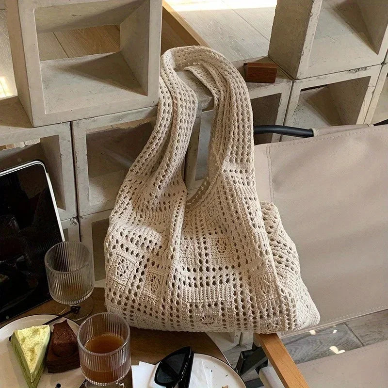 Women's Crochet Shoulder Tote Bag – Open Weave Hobo Large Beach Summer