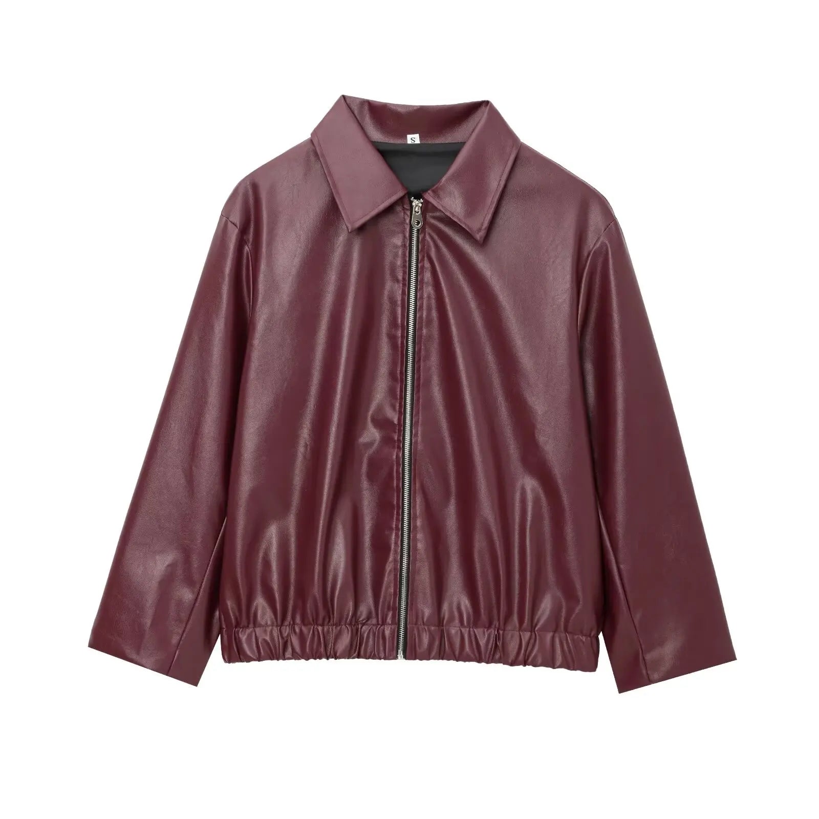 Women's Cropped Wide Collar Zip Front Jacket – Oversized Moto Biker Long Sleeve