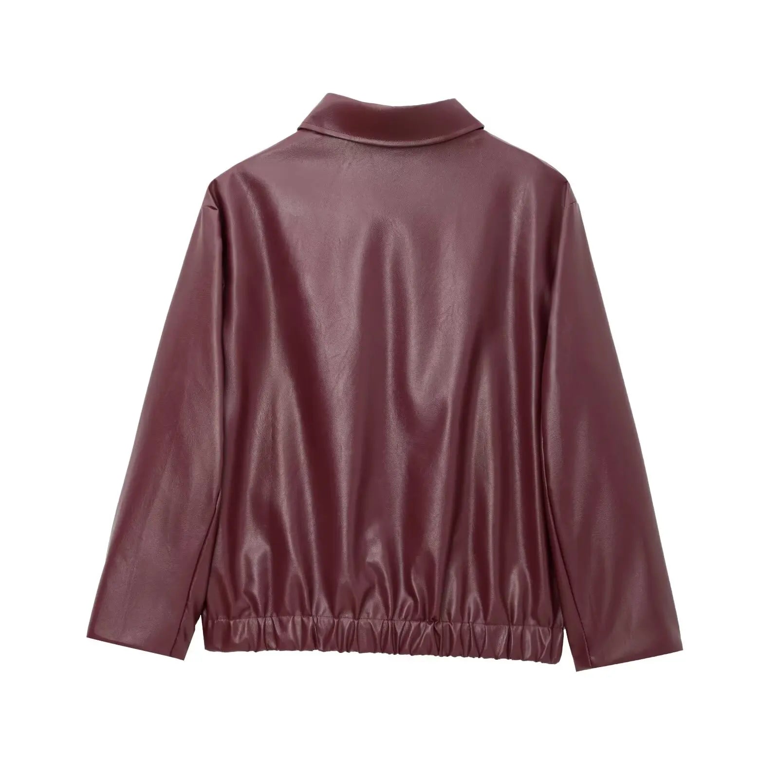 Women's Cropped Wide Collar Zip Front Jacket – Oversized Moto Biker Long Sleeve