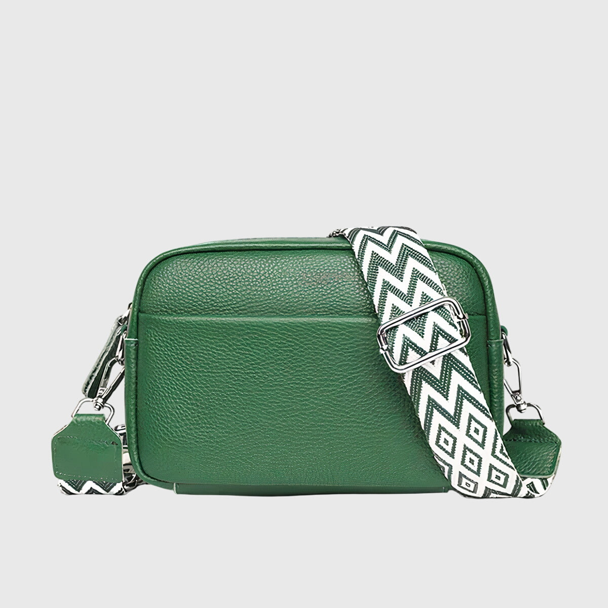 Women's Crossbody Bag – Wide Patterned Strap Pebbled Multi Zip Everyday