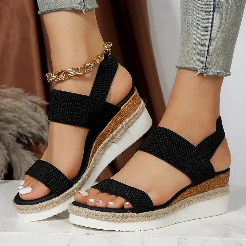 Women's Espadrille Platform Sandals – Elastic Strap Open Toe Wedge Summer