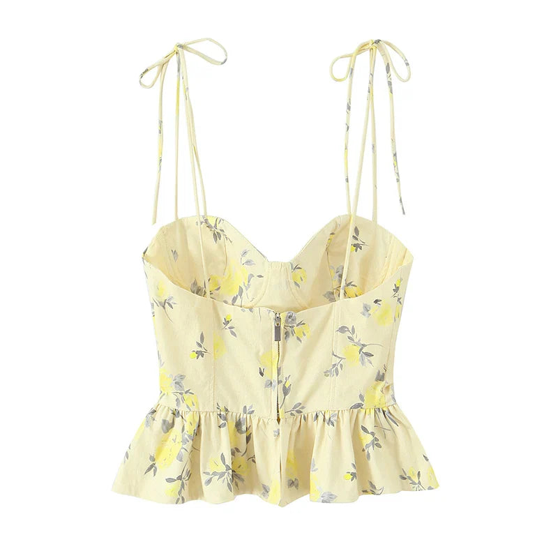 Women's Floral Corset Camisole Top – Sweetheart Neck Spaghetti Strap Peplum