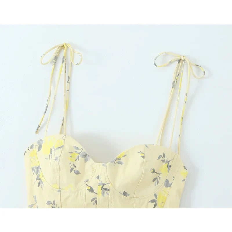 Women's Floral Corset Camisole Top – Sweetheart Neck Spaghetti Strap Peplum