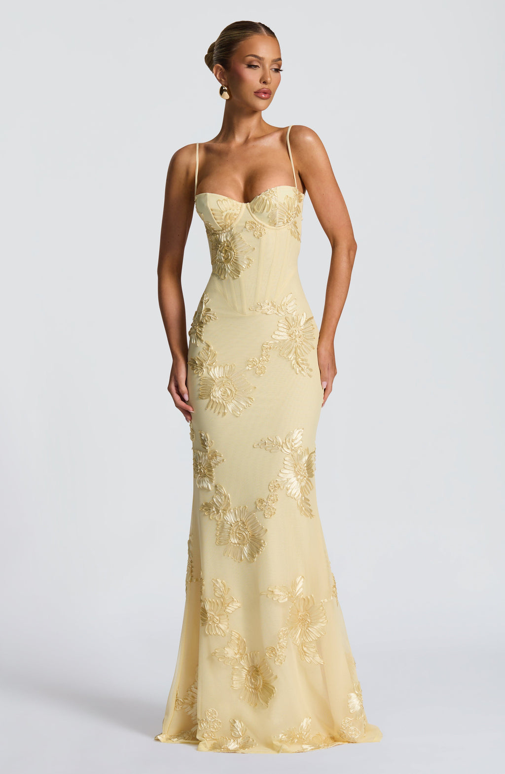 Women's Floral Corset Maxi – Spaghetti Strap Lace Up Back Wedding Guest Dress