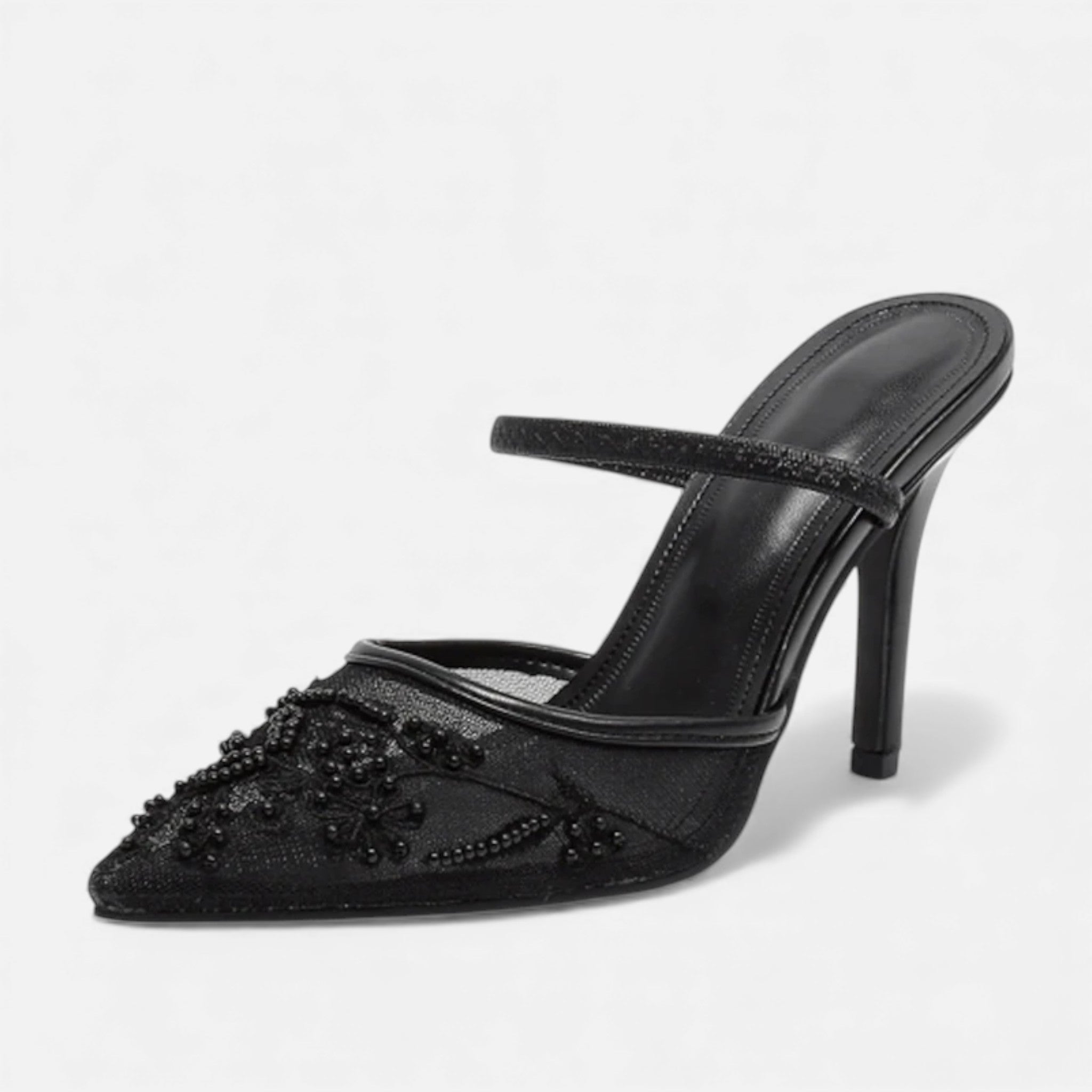 Women's Floral Embroidered Mesh Pointed Toe Mules – Stiletto Heel Wedding