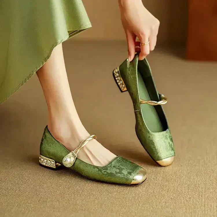 Women's Floral Mary Jane Shoes – Square Toe Block Heel Casual Evening