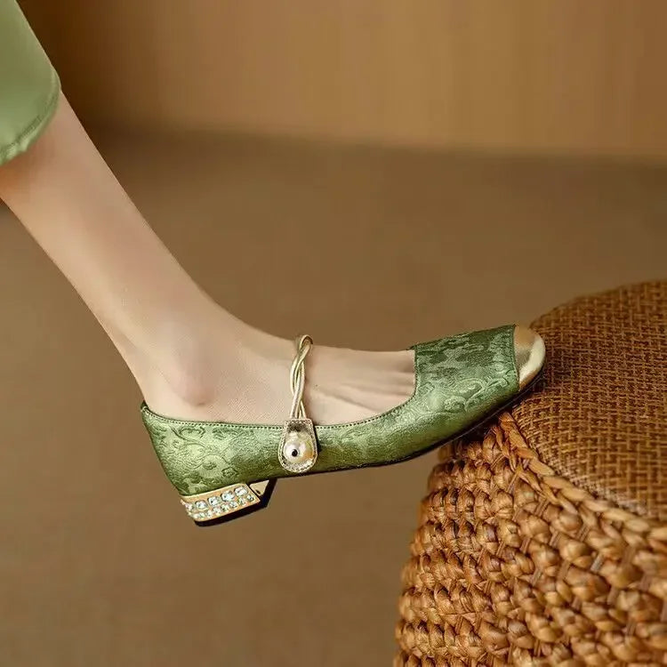 Women's Floral Mary Jane Shoes – Square Toe Block Heel Casual Evening